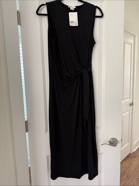 H&M Black Sleeveless Midi Dress with Side Knot